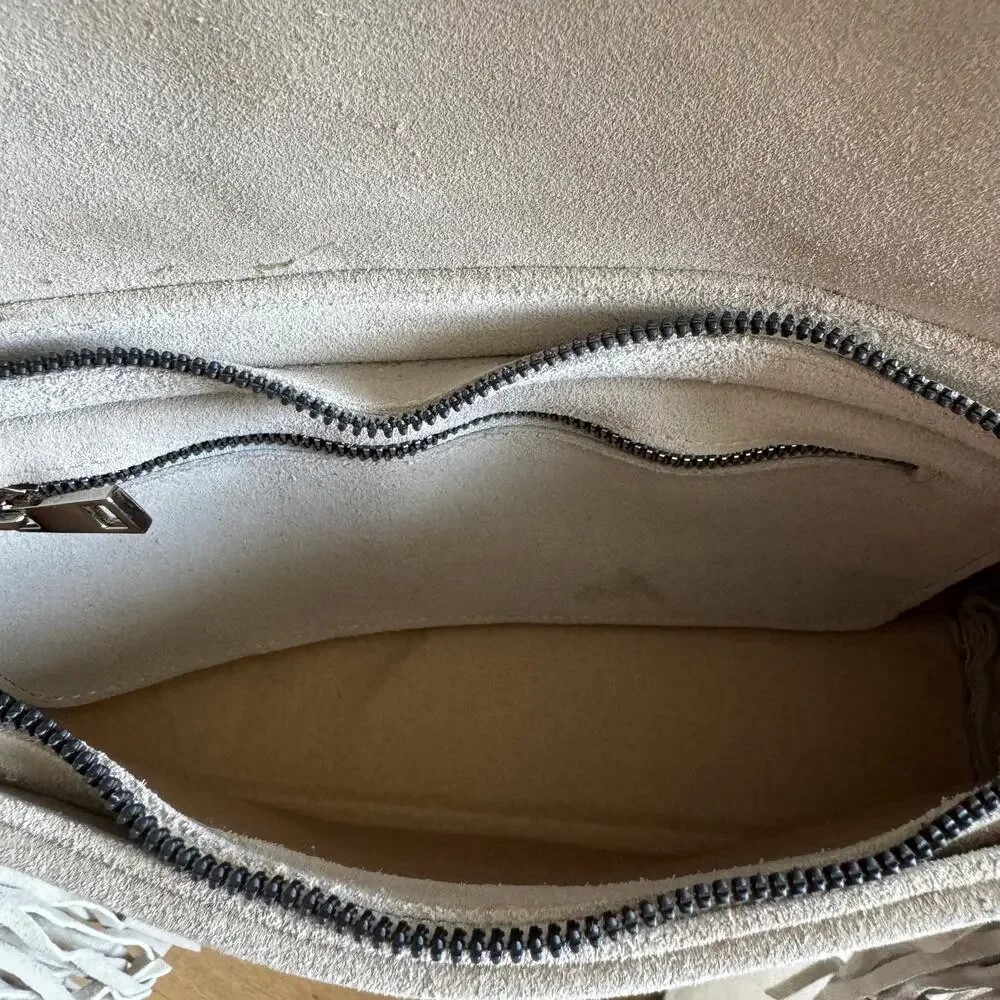 Zulia & Huipa Zina Fringe Shoulder Bag Suede & Cowhide Bone White Western